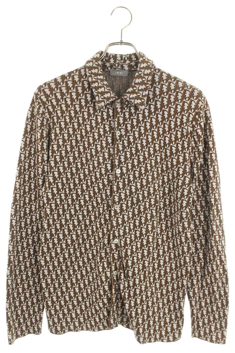 DIOR Oblique All-Over Pattern Cotton Long Sleeve Shirt Brown Size S