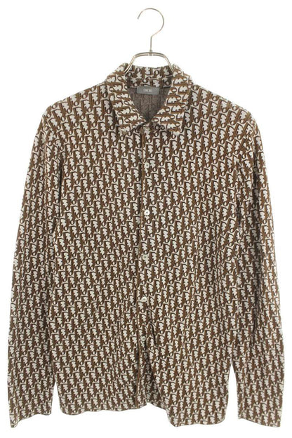 DIOR Oblique All-Over Pattern Cotton Long Sleeve Shirt Brown Size S