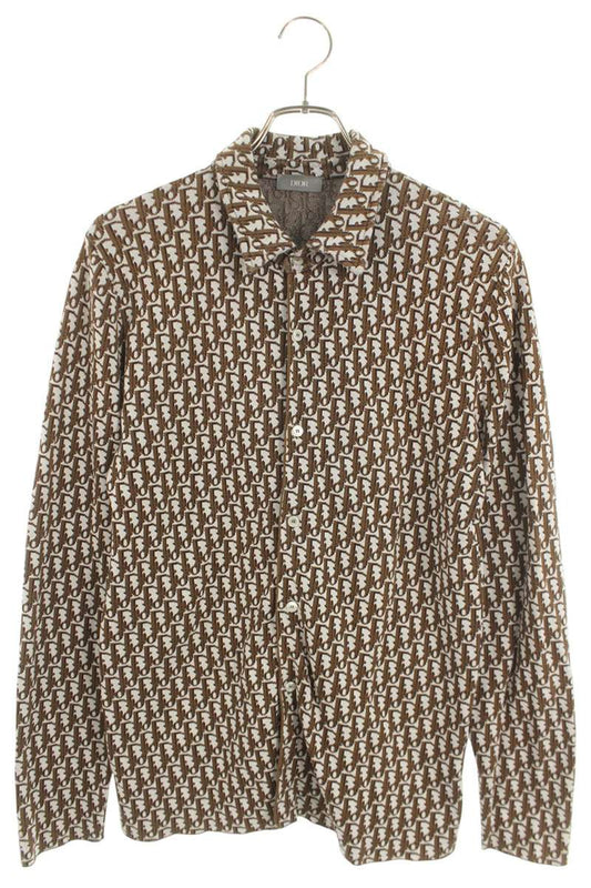 DIOR Oblique All-Over Pattern Cotton Long Sleeve Shirt Brown Size S