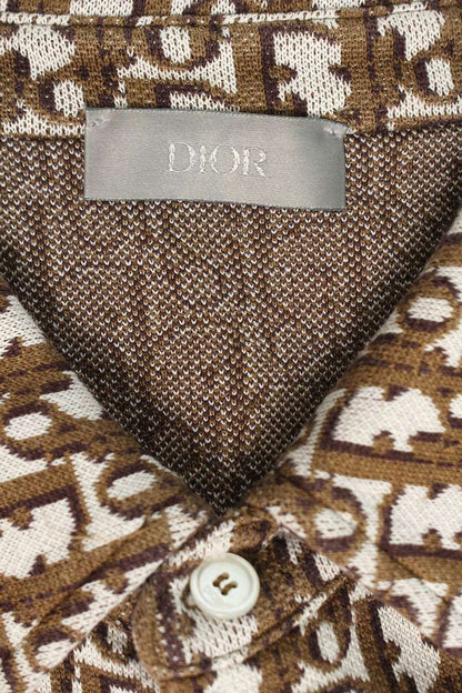 DIOR Oblique All-Over Pattern Cotton Long Sleeve Shirt Brown Size S