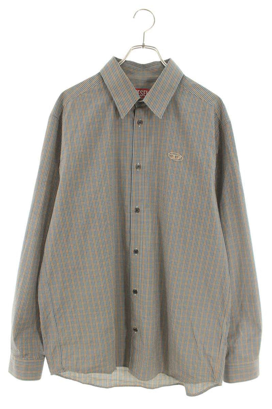 DIESEL Chest Embroidered Logo Check Long Sleeve Shirt Multi Size L
