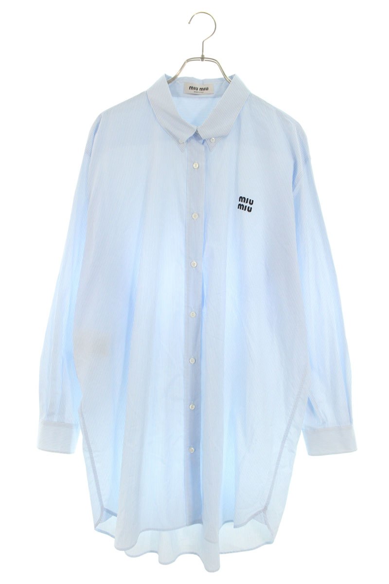 miumiu Cotton Logo Embroidery Stripe Long Sleeve Size S