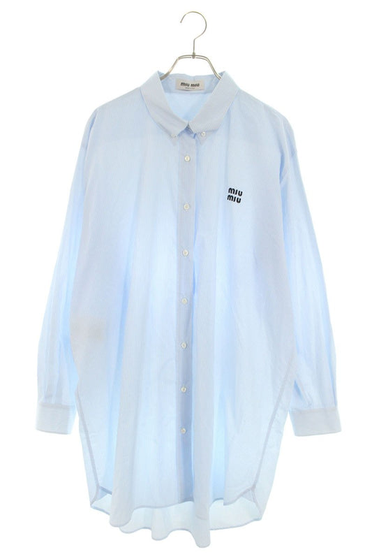 miumiu Cotton Logo Embroidery Stripe Long Sleeve Size S