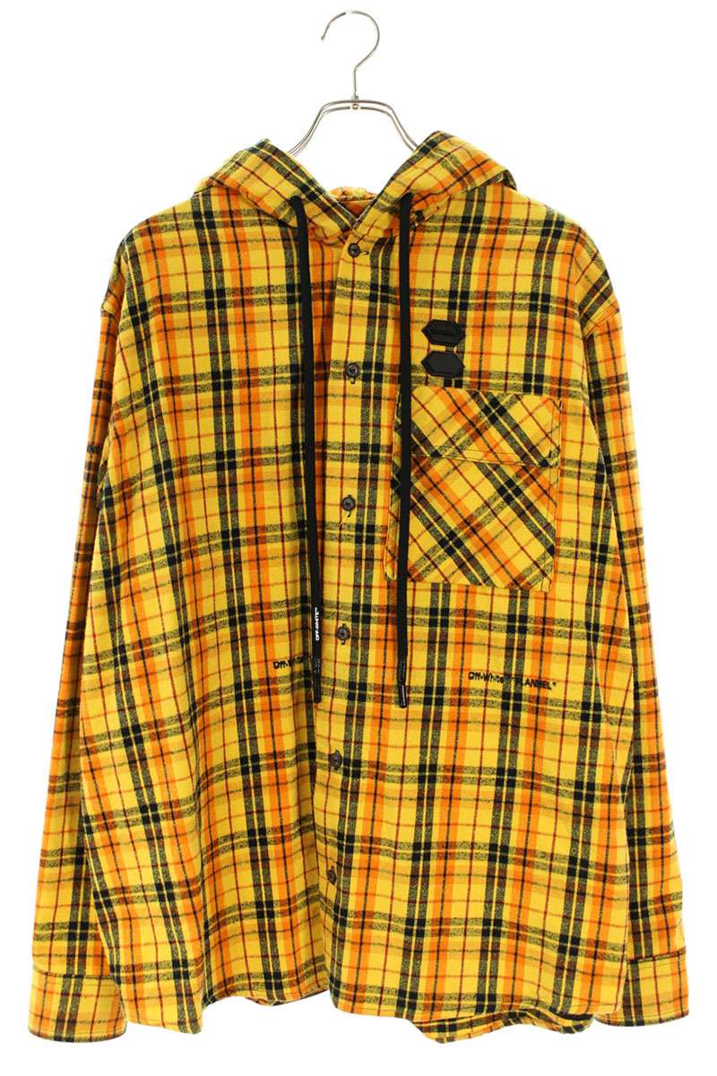 OFF-WHITE Hooded Check Long Sleeve Shirt Yellow/Black Size S