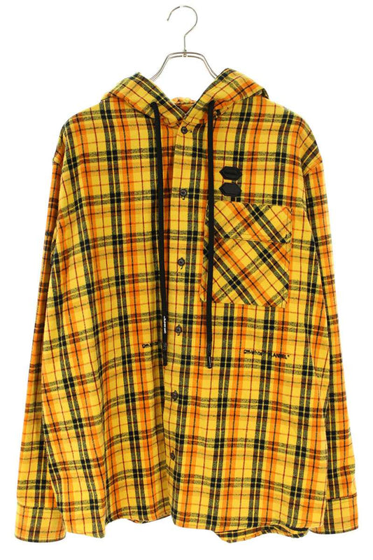 OFF-WHITE Hooded Check Long Sleeve Shirt Yellow/Black Size S