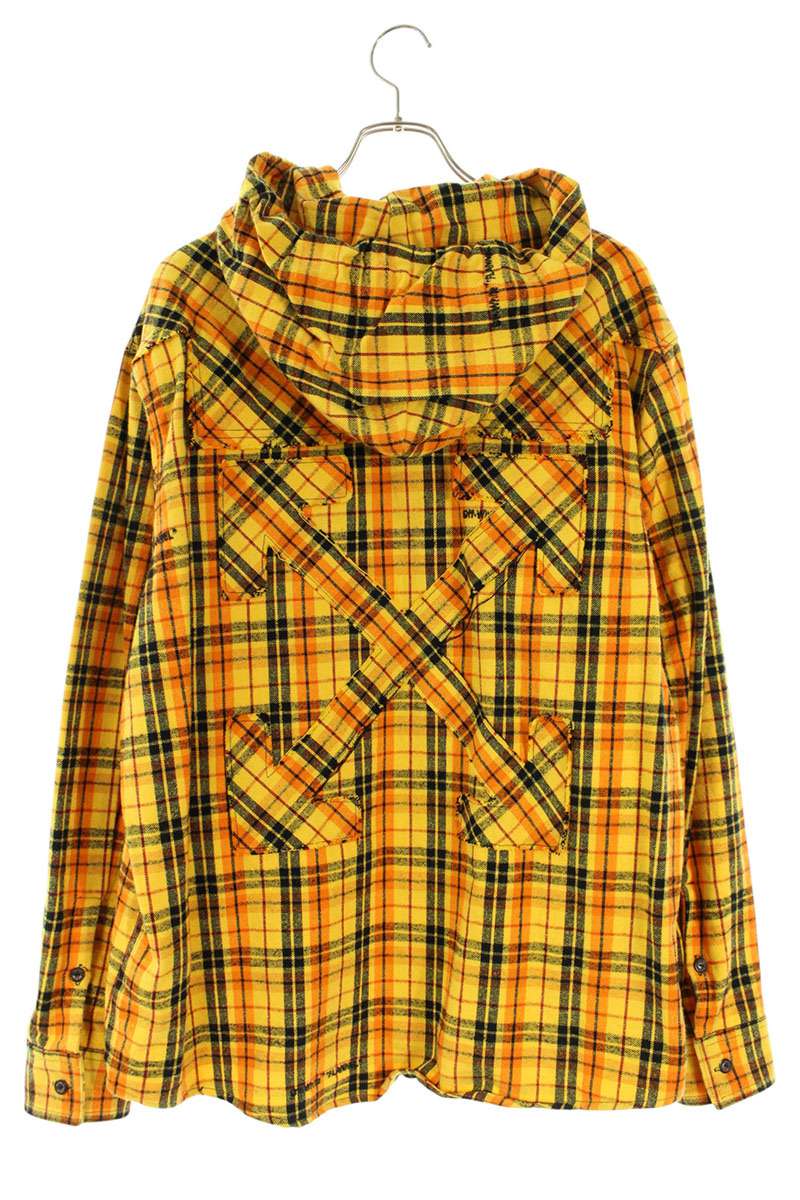 OFF-WHITE Hooded Check Long Sleeve Shirt Yellow/Black Size S