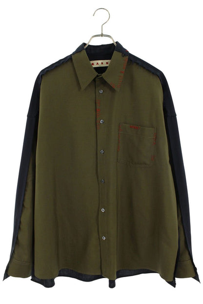 Marni Tropical Poly Wool Bicolor Shirt Khaki/Navy Size S