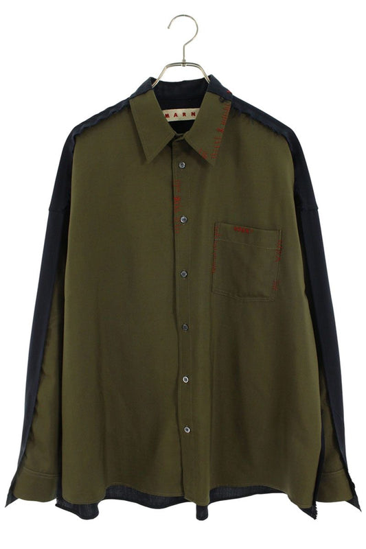 Marni Tropical Poly Wool Bicolor Shirt Khaki/Navy Size S