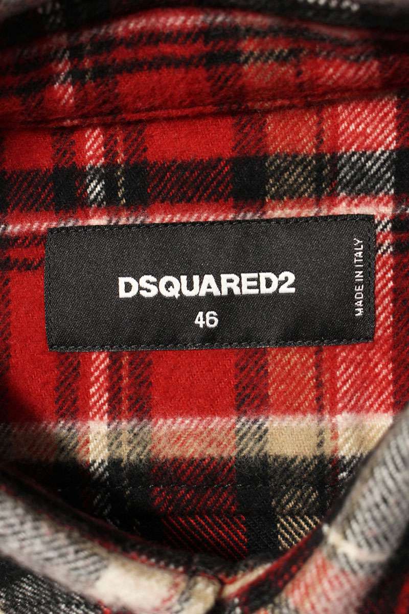 DSQUARED Cotton Check Long Sleeve Shirt Red Size S