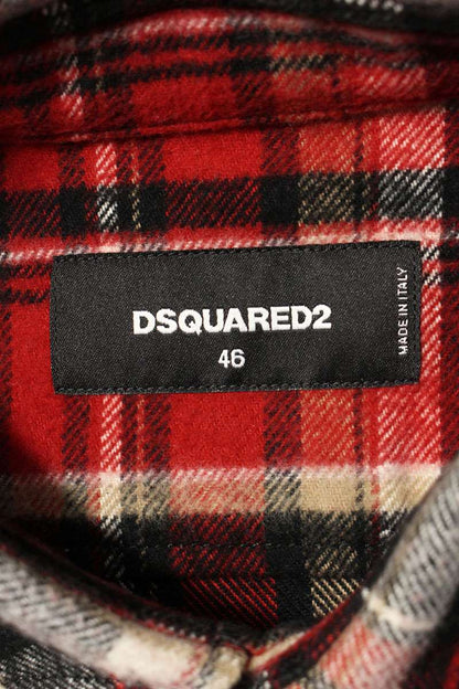 DSQUARED Cotton Check Long Sleeve Shirt Red Size S