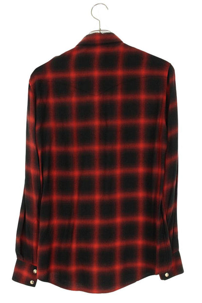 CELINE Viscose Check Western Long Sleeve Shirt Red Size XXL