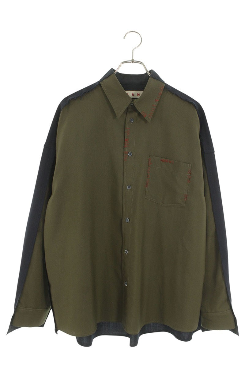Marni 25AW Tropical Wool Patchwork Long Sleeve Shirt Size S