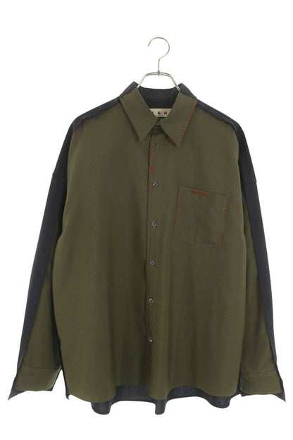 Marni 25AW Tropical Wool Patchwork Long Sleeve Shirt Size S