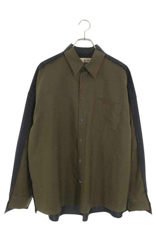 Marni 25AW Tropical Wool Patchwork Long Sleeve Shirt Size S