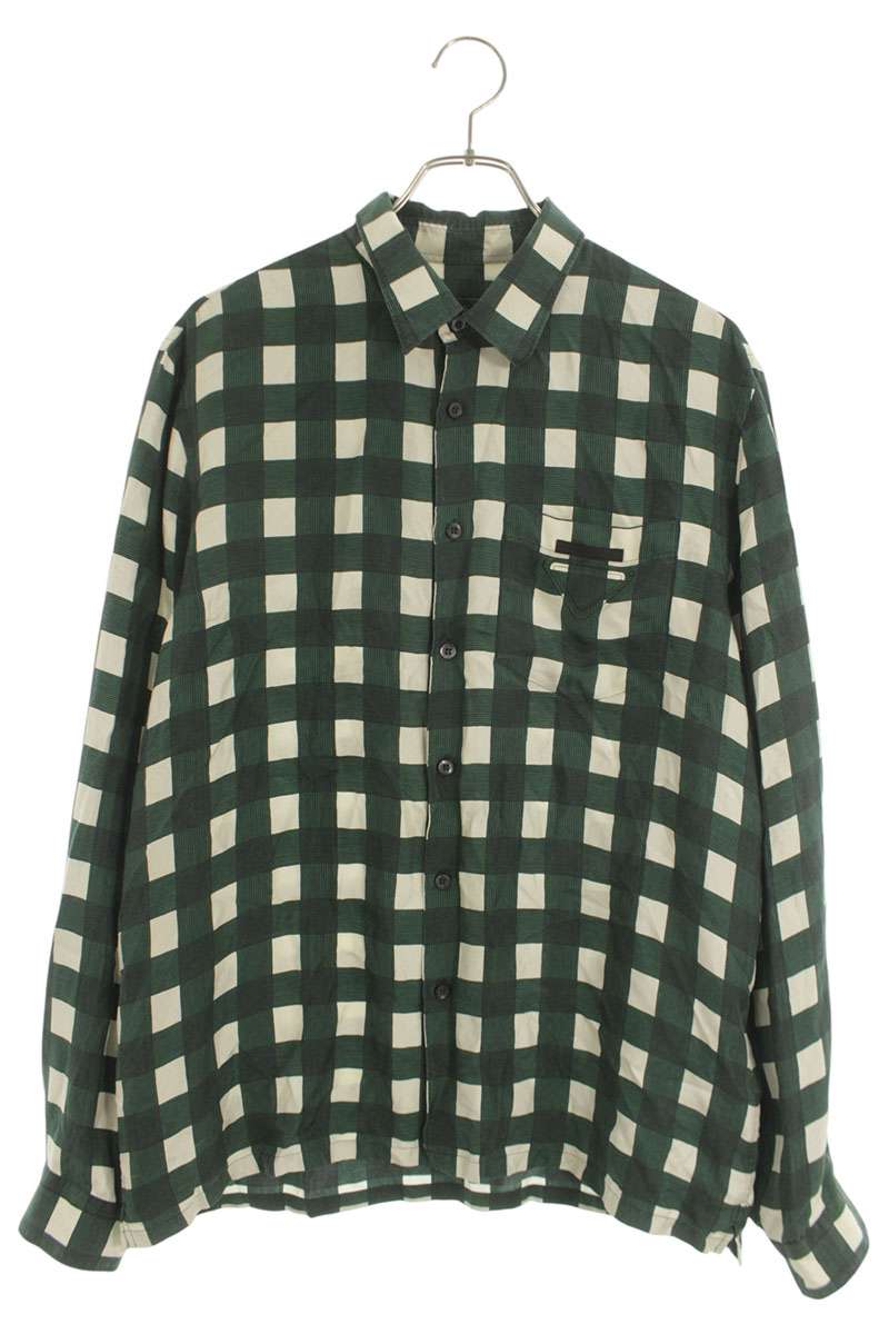 PRADA Checkered Triangle Patch Silk Shirt Size S