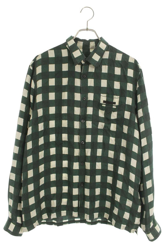 PRADA Checkered Triangle Patch Silk Shirt Size S