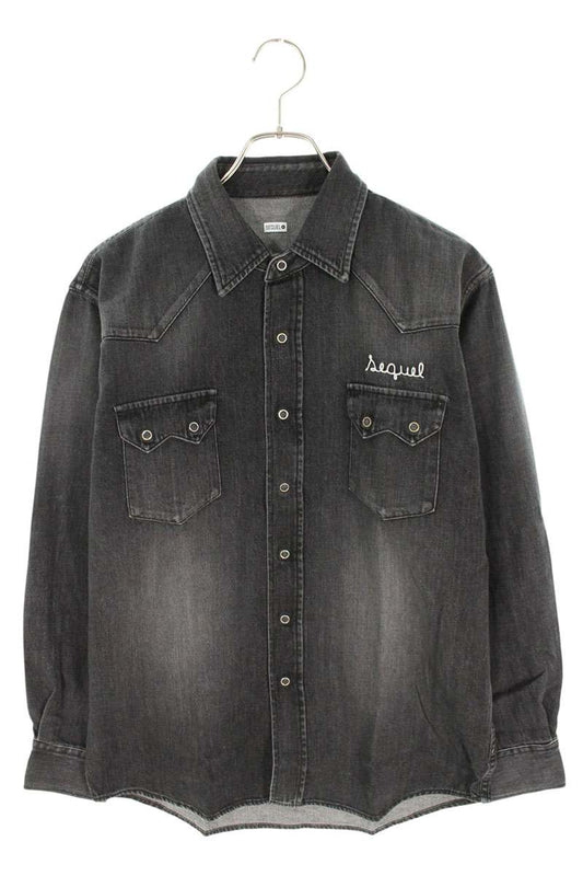 SEQUEL 24AW Logo Embroidered Denim Long Sleeve Shirt Black Size S
