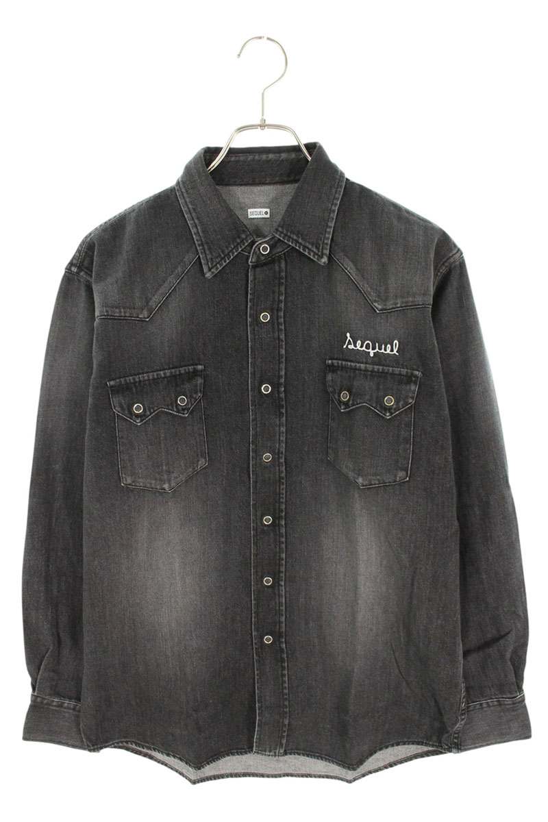 SEQUEL 24AW Logo Embroidered Denim Long Sleeve Shirt Black Size XL