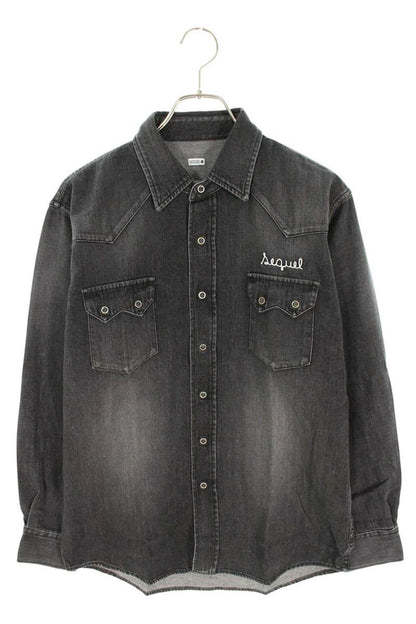 SEQUEL 24AW Logo Embroidered Denim Long Sleeve Shirt Black Size XL