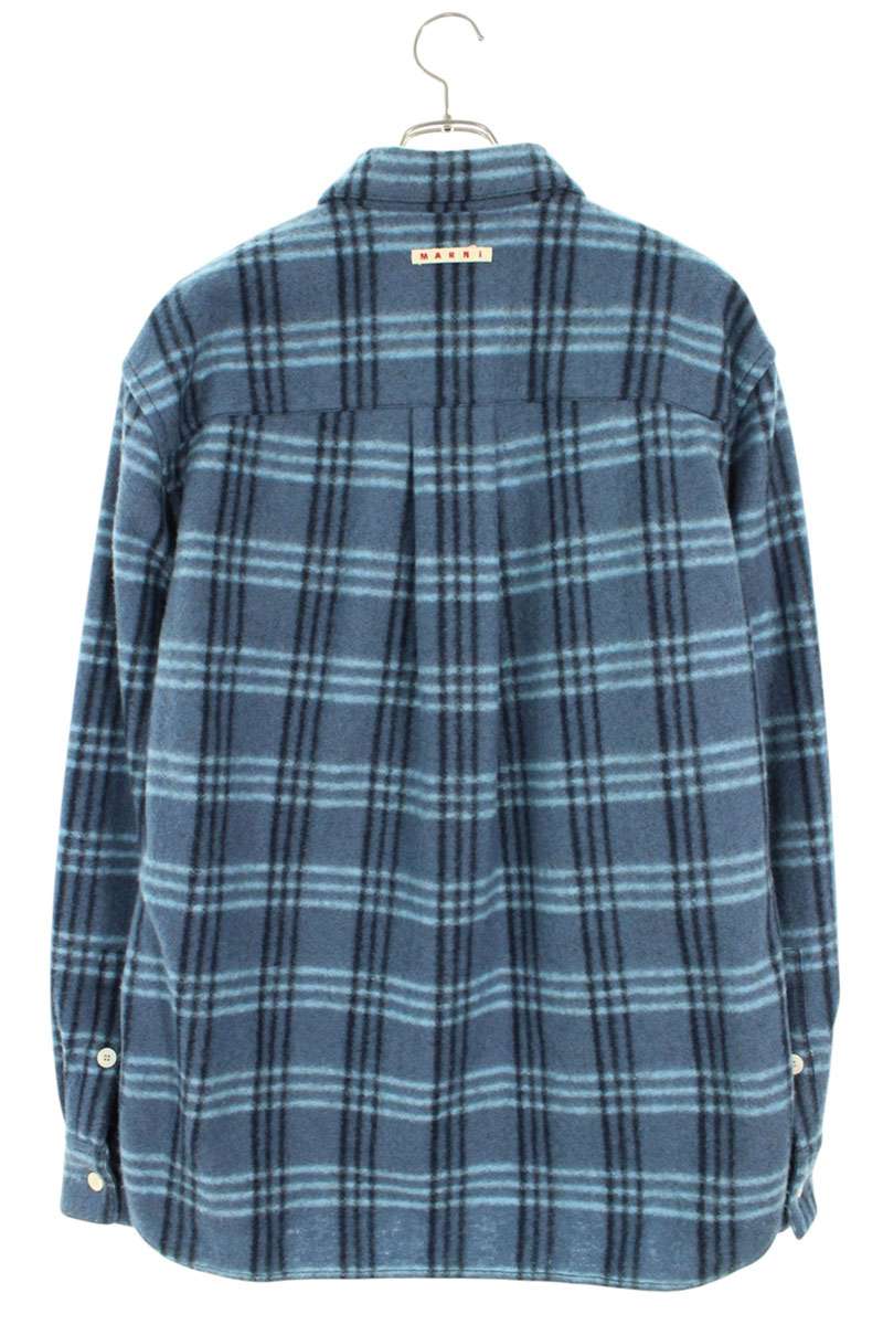 Marni Blue Wool Blend Plaid Long Sleeve Shirt Size M