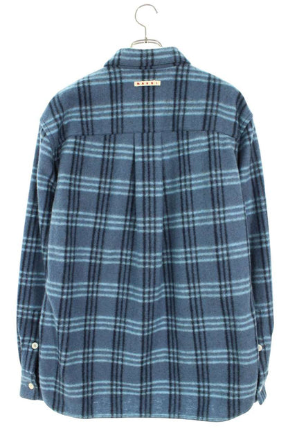 Marni Blue Wool Blend Plaid Long Sleeve Shirt Size M