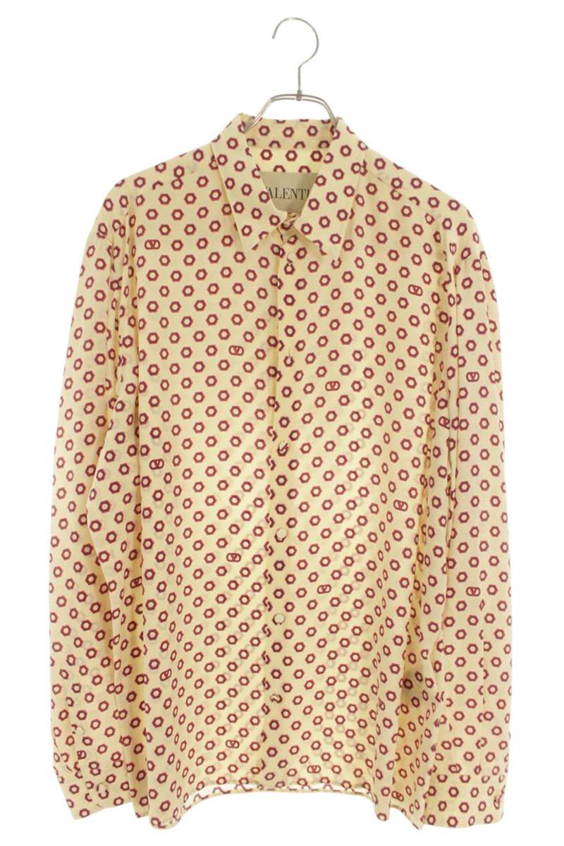 Valentino All-Over Print Silk Long Sleeve Shirt Beige Size XS