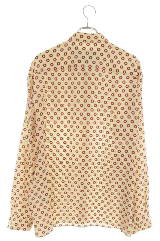 Valentino All-Over Print Silk Long Sleeve Shirt Beige Size XS