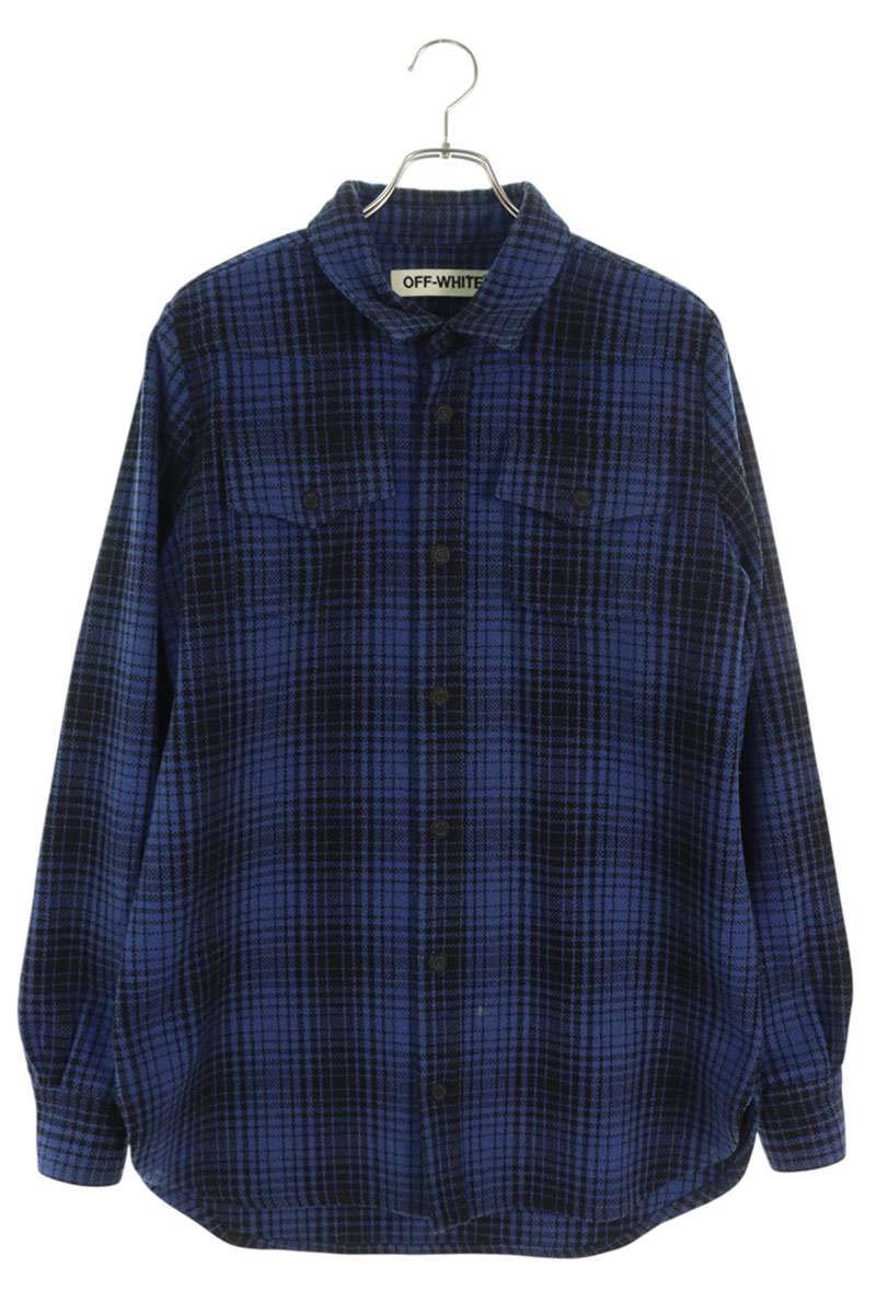 OFF-WHITE Bias Print Check Long Sleeve Shirt Blue Size S