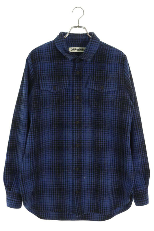 OFF-WHITE Bias Print Check Long Sleeve Shirt Blue Size S