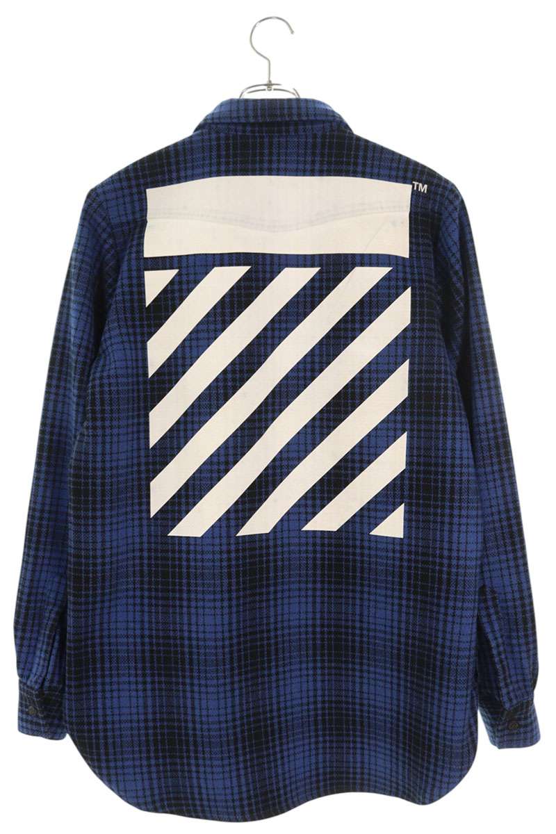 OFF-WHITE Bias Print Check Long Sleeve Shirt Blue Size S