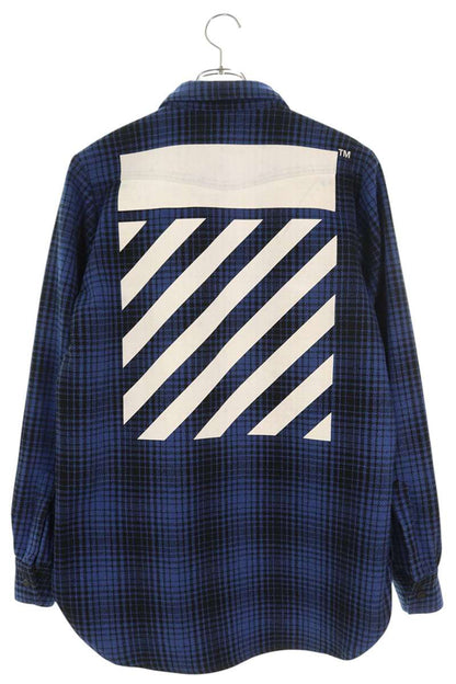 OFF-WHITE Bias Print Check Long Sleeve Shirt Blue Size S