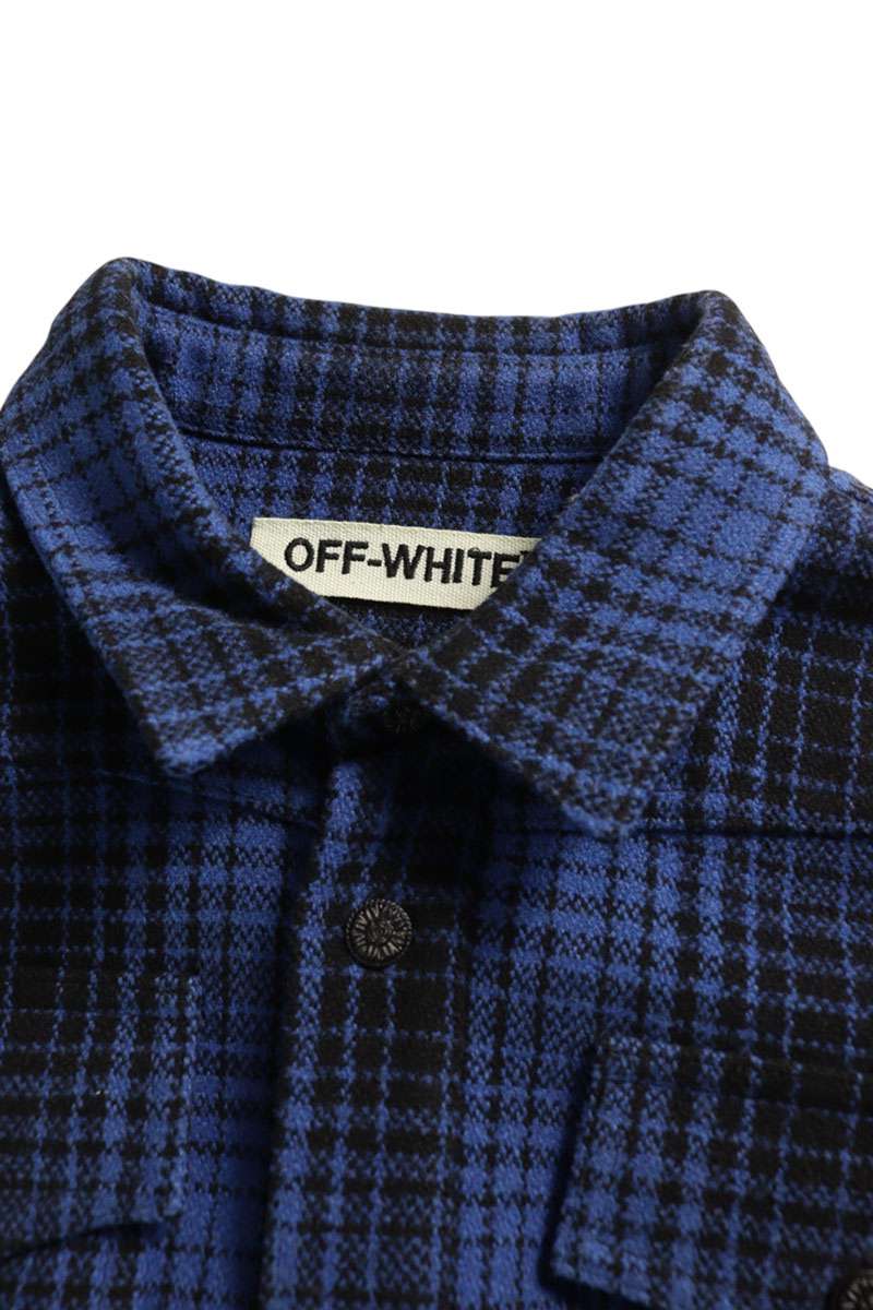 OFF-WHITE Bias Print Check Long Sleeve Shirt Blue Size S