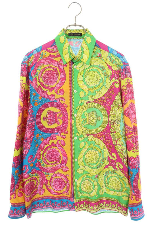 Versace All-Over Print Silk Long Sleeve Shirt Multi Size XXL