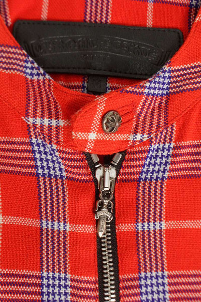 Chrome Hearts EZ RIDER Dagger Half-Zip Check Long Sleeve Shirt Size M