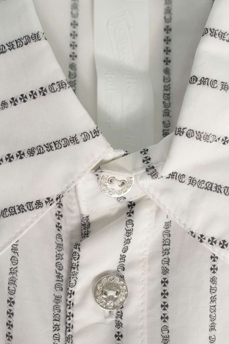 Chrome Hearts Logo Stripe Long Sleeve Shirt White/Black/Silver Size M