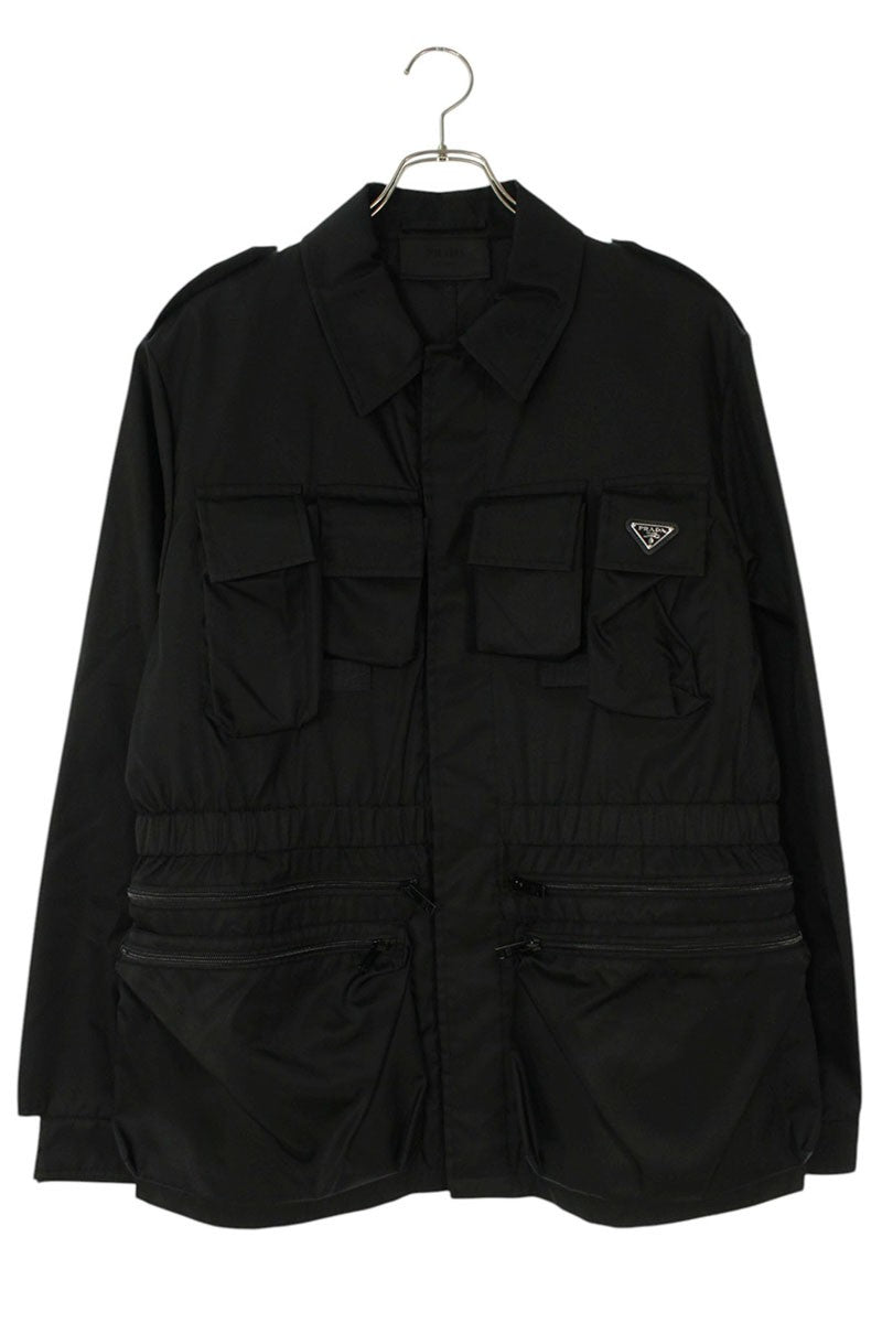 PRADA Re-Nylon Multi-Pocket Logo Long Sleeve Shirt Black Size M