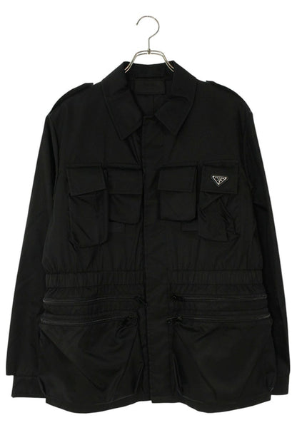 PRADA Re-Nylon Multi-Pocket Logo Long Sleeve Shirt Black Size M