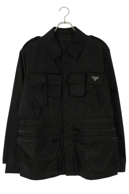 PRADA Re-Nylon Multi-Pocket Logo Long Sleeve Shirt Black Size M