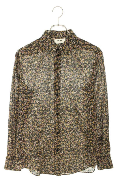 CELINE Flower All-Over Print Long Sleeve Shirt Black Size XXL