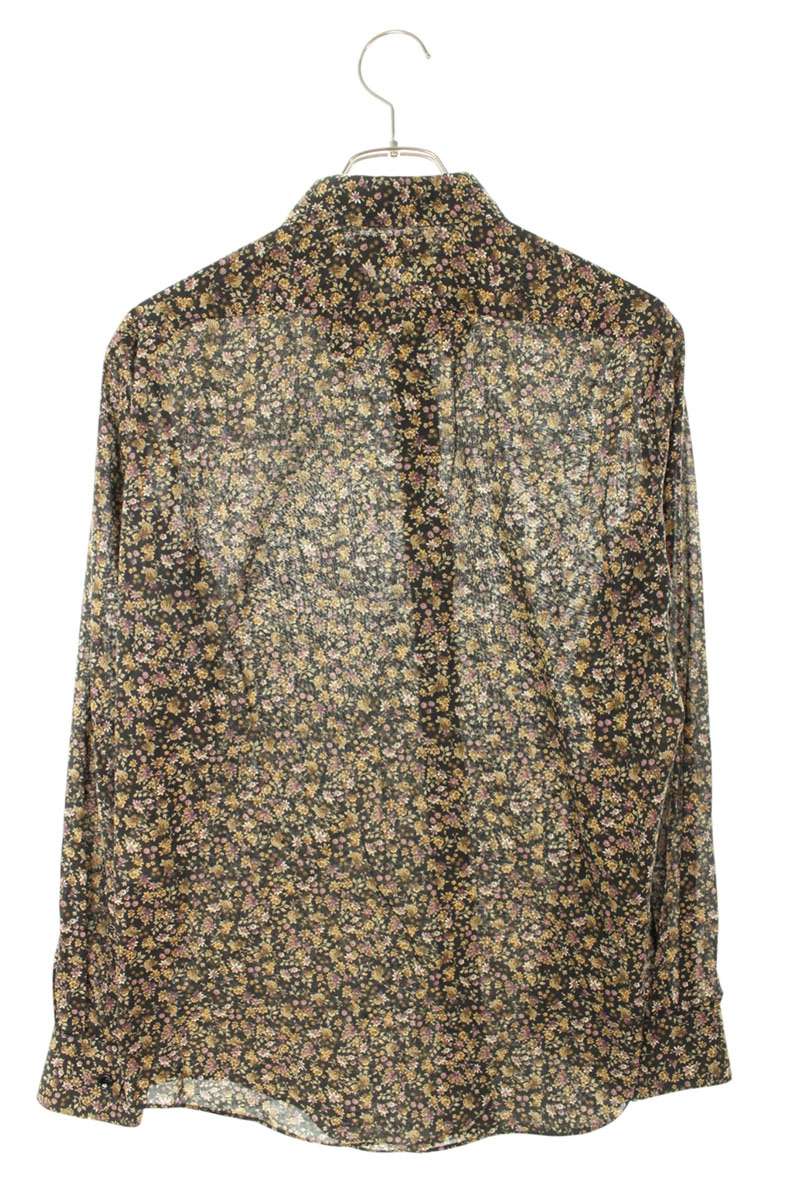 CELINE Flower All-Over Print Long Sleeve Shirt Black Size XXL