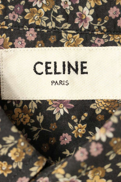 CELINE Flower All-Over Print Long Sleeve Shirt Black Size XXL