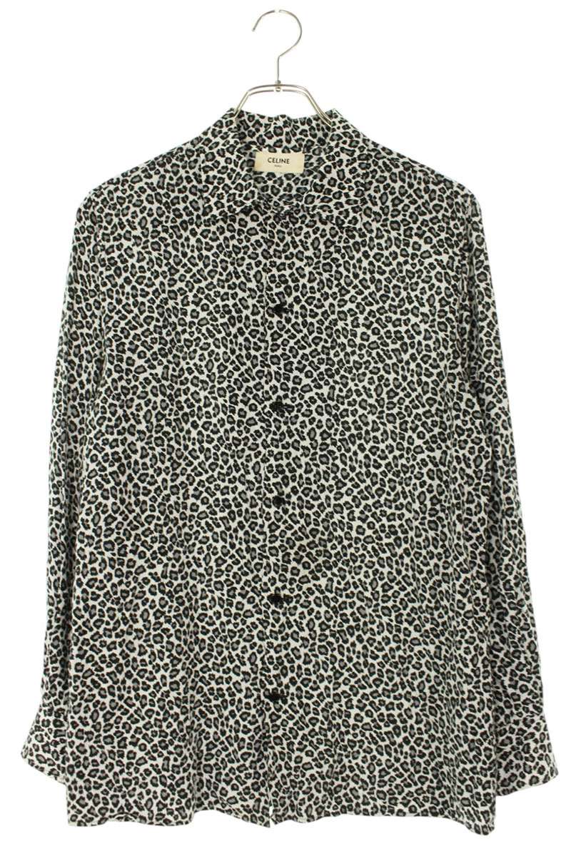 CELINE All-Over Leopard Print Rayon Long Sleeve Shirt Multi Size XXL