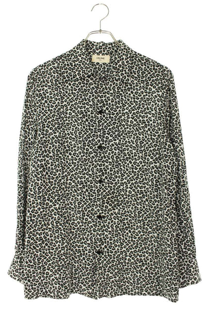 CELINE All-Over Leopard Print Rayon Long Sleeve Shirt Multi Size XXL