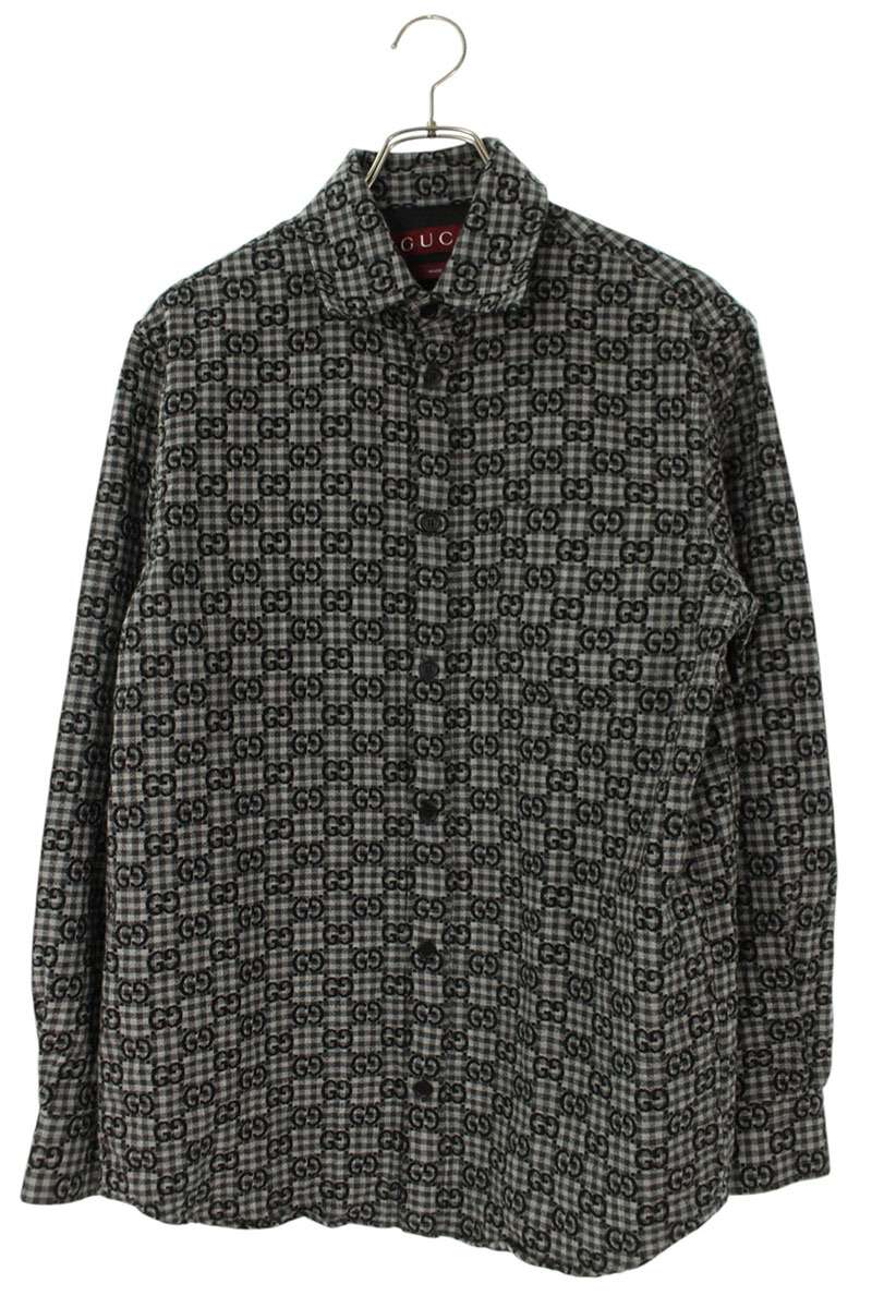 GUCCI GG Gingham Check Wool Blend Long Sleeve Shirt Multi Size S