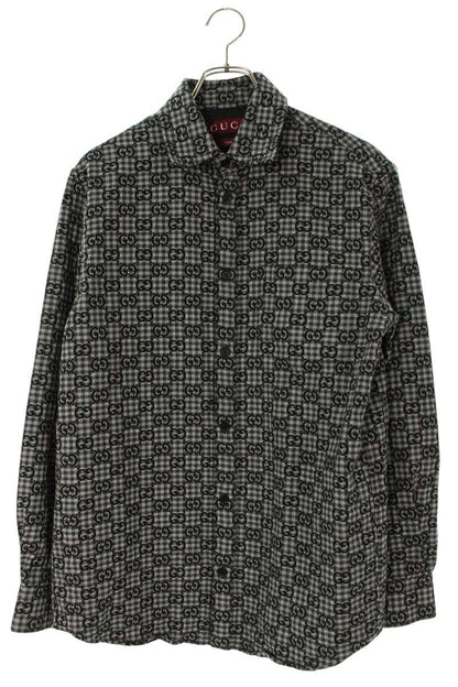 GUCCI GG Gingham Check Wool Blend Long Sleeve Shirt Multi Size S