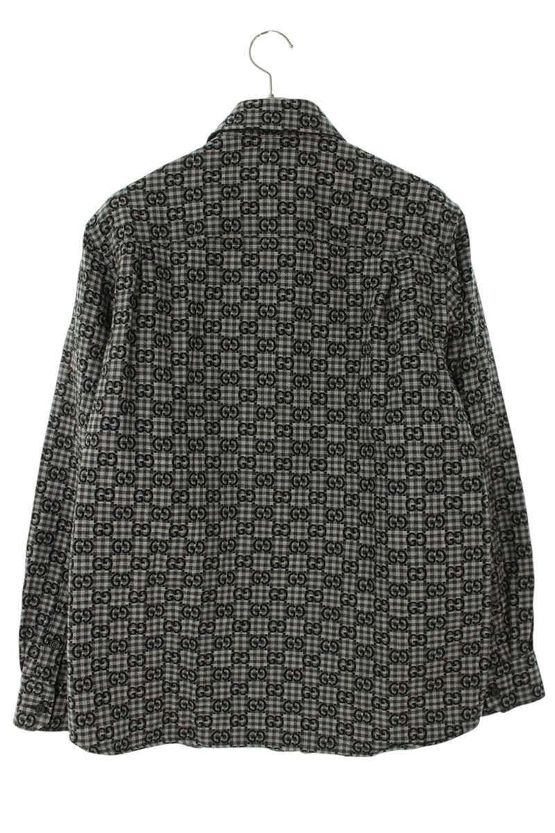 GUCCI GG Gingham Check Wool Blend Long Sleeve Shirt Multi Size S