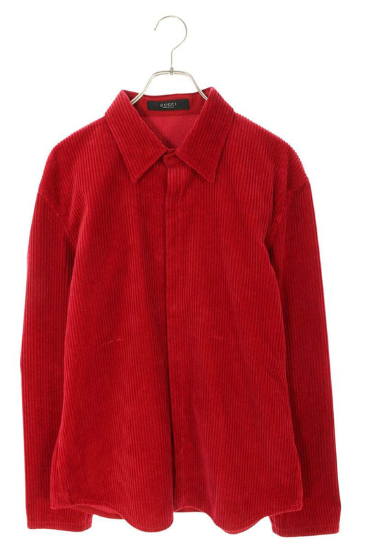 GUCCI Corduroy Long Sleeve Shirt Red Size L