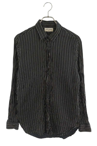 Saint Laurent Paris Striped Long Sleeve Shirt Black Size 38