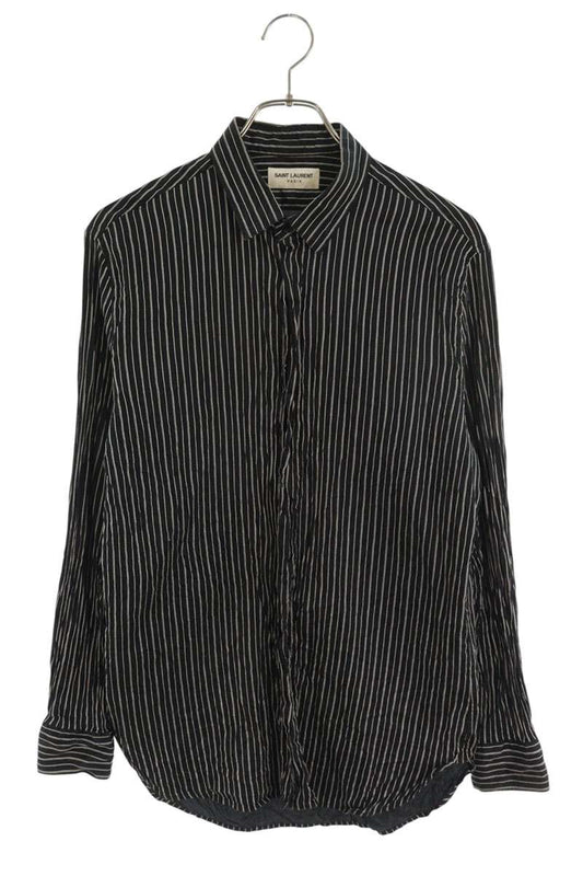 Saint Laurent Paris Striped Long Sleeve Shirt Black Size 38