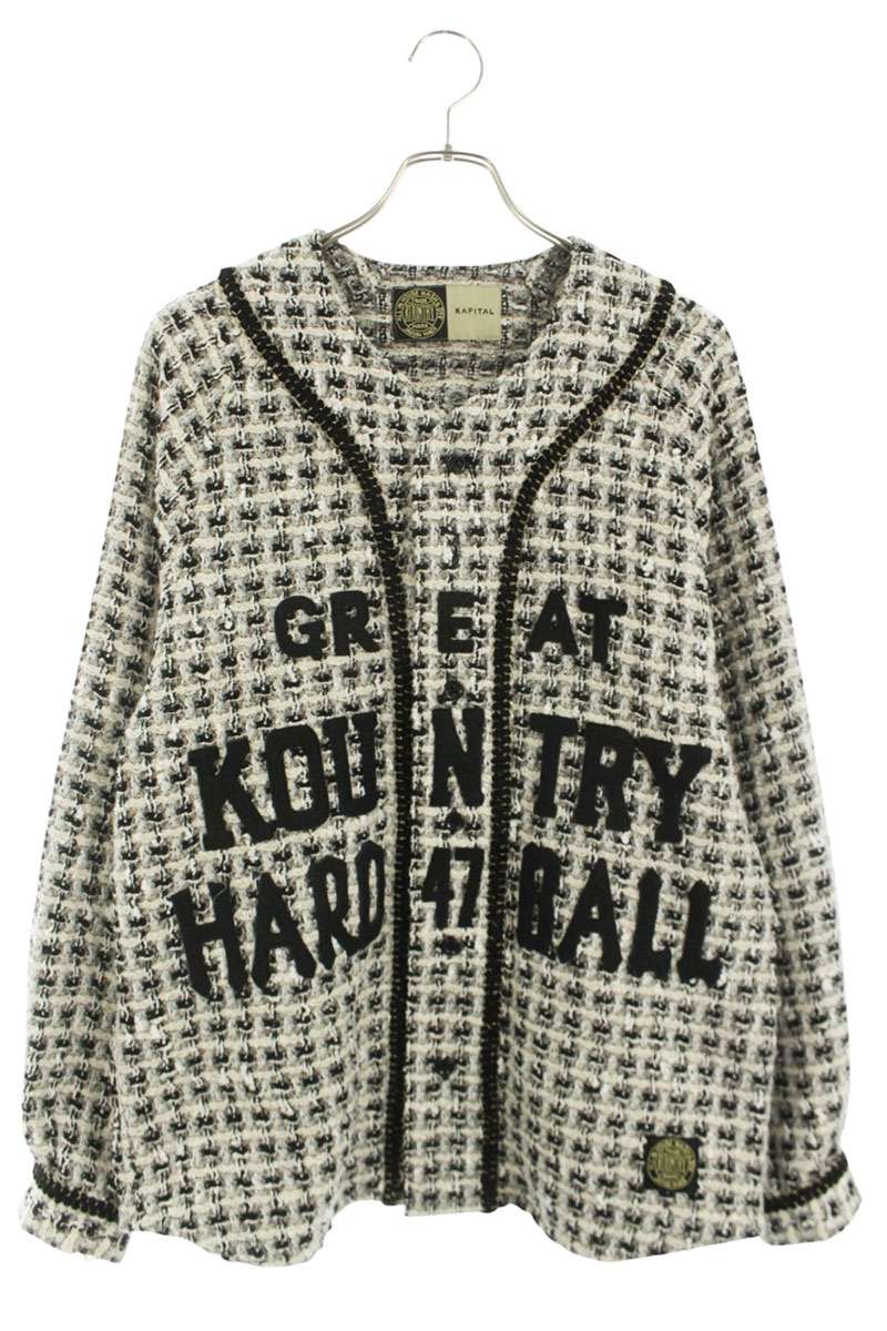 KAPITAL Fancy Tweed Baseball Shirt White/Black Size 2